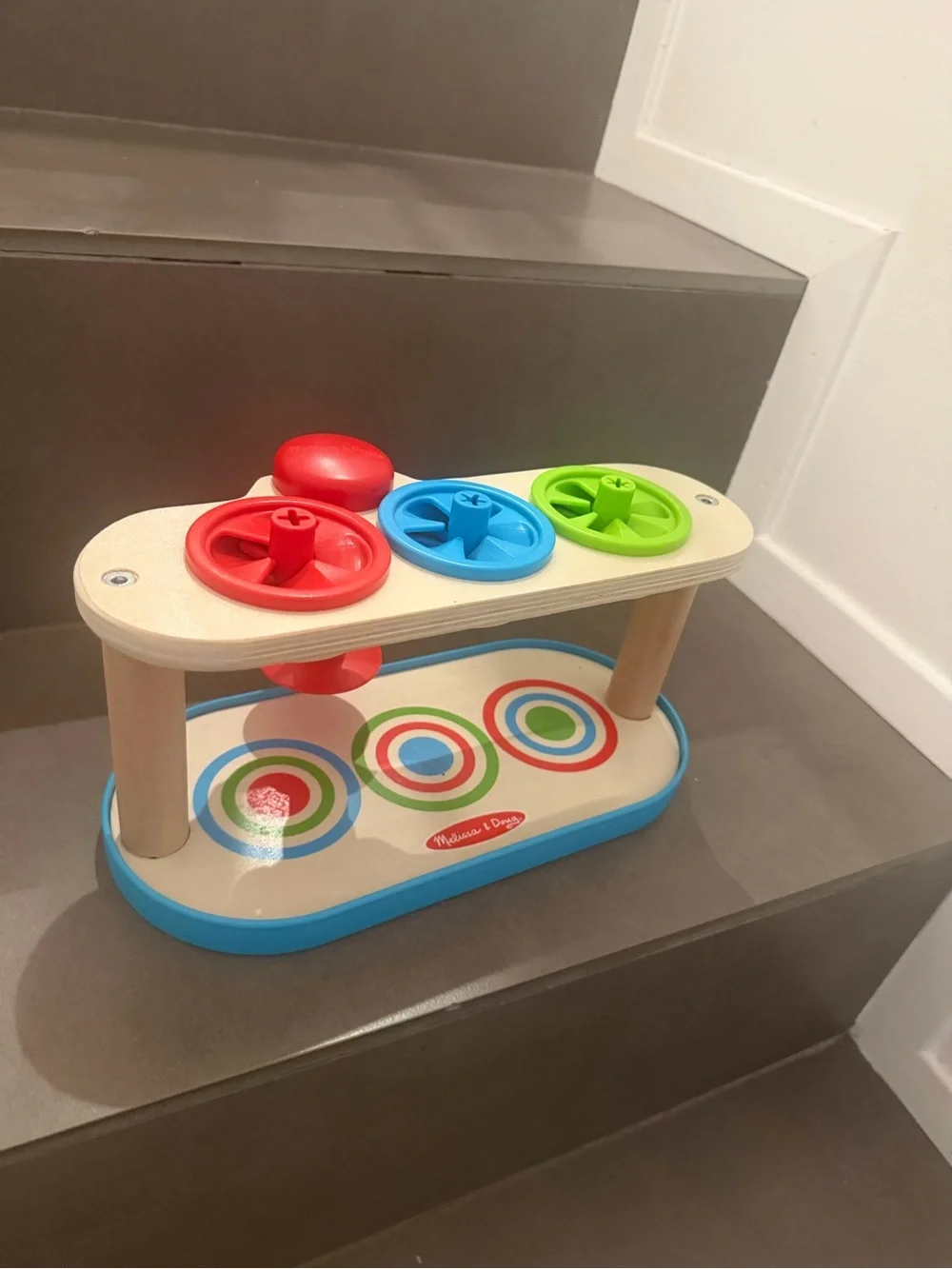 Melissa & Doug Wooden Spinner with Red, Blue & Green Spinning Tops - Picture 1 of 2